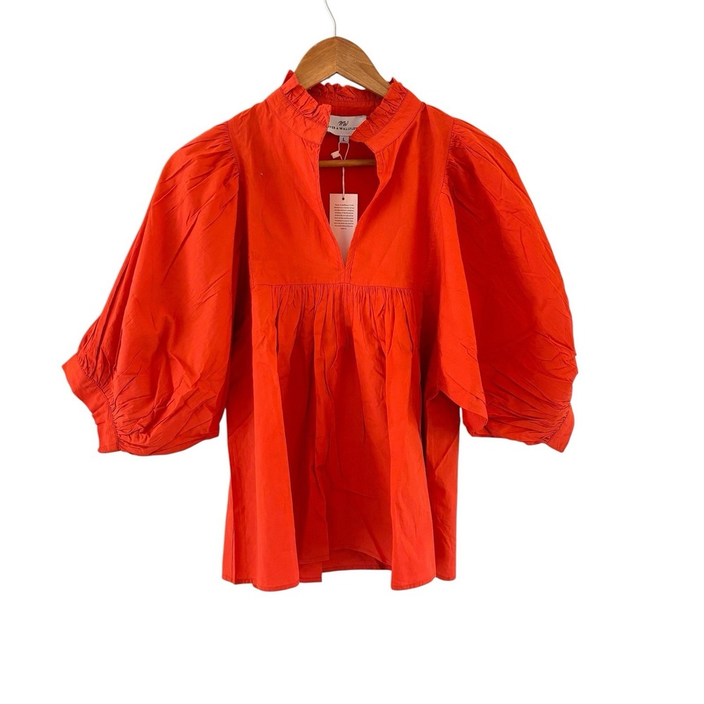 NWT Women’s Puff Sleeve V-Neck Blouse in Bright Orange